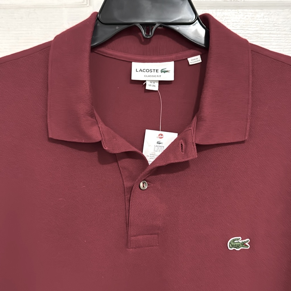 Brand new WTG LACOSTE Classic Fit Dark Red Polo Shirt For Men Size 3XL